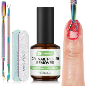 Luckyfairy Gel Nail Polish Remover Kit including 15ml remover and tools