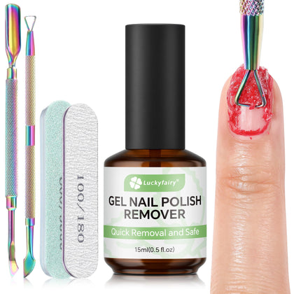 Luckyfairy Gel Nail Polish Remover Kit including 15ml remover and tools