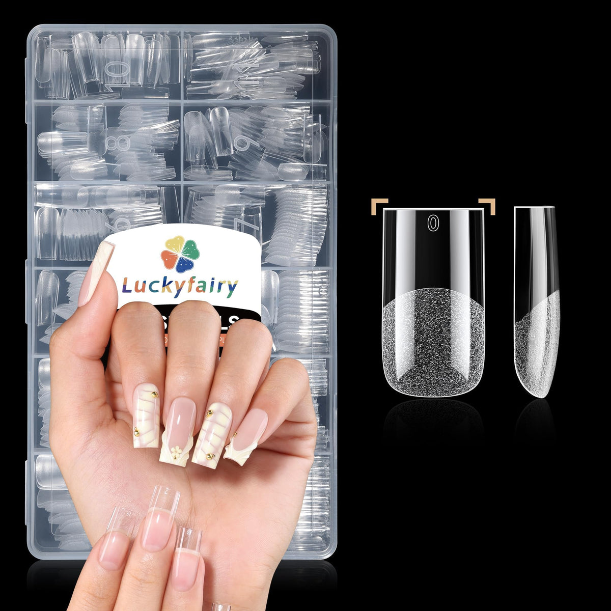 Luckyfairy Medium Square Nail Tips 504Pcs front view
