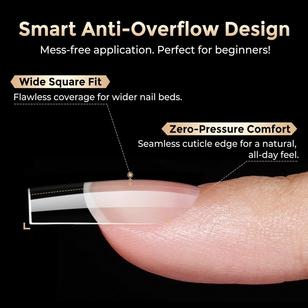 Luckyfairy Medium Square Nail Tips applied on nails