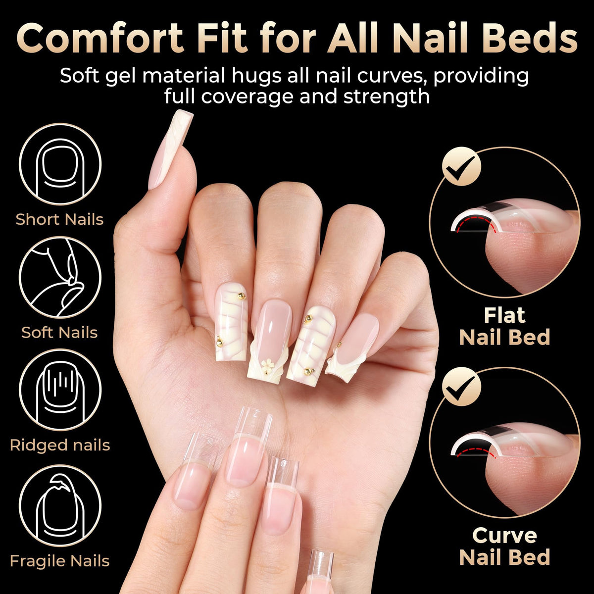 Luckyfairy Medium Square Nail Tips showing sharp square design