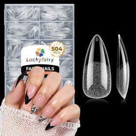 Luckyfairy Medium Stiletto Nail Tips 504Pcs clear nails in storage box