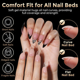 Luckyfairy Medium Stiletto Nail Tips displayed with various sizes