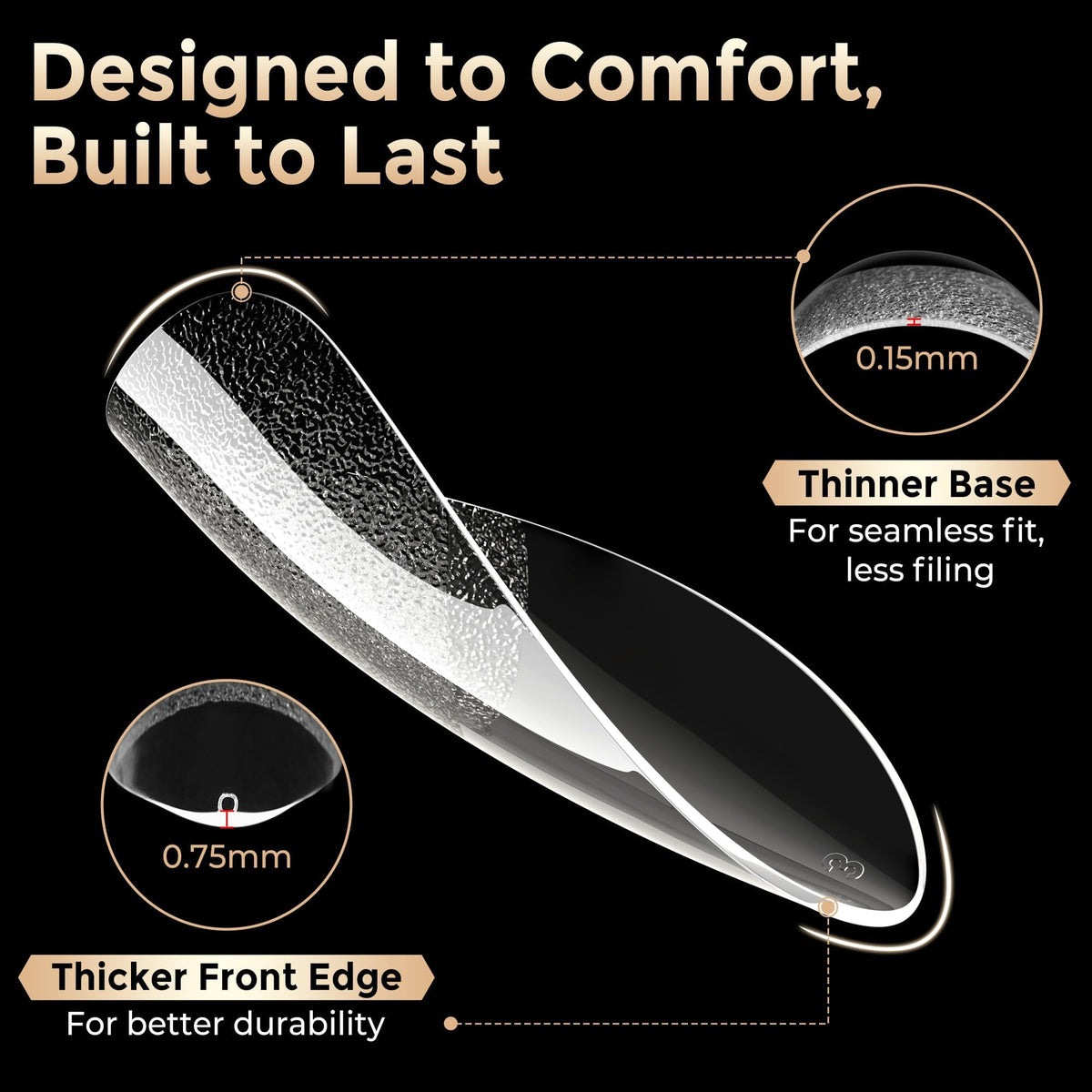 Luckyfairy Medium Stiletto Nail Tips showing thin back edge design