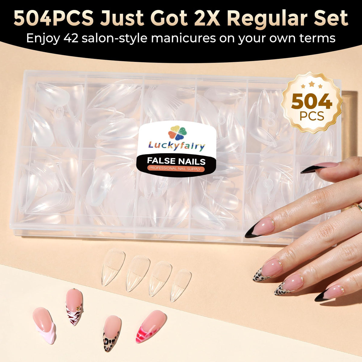 Luckyfairy Medium Stiletto Nail Tips with nail glue application