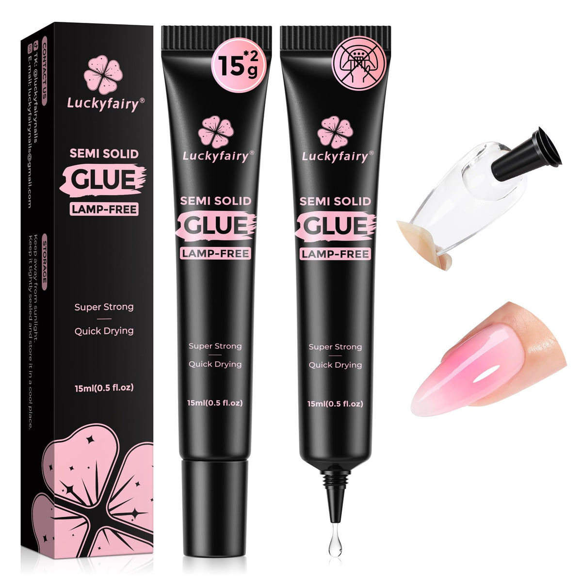 Luckyfairy Nail Glue for Press Ons 15g tube front view