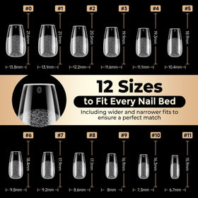 Luckyfairy Short Coffin Nails Tips arranged by size