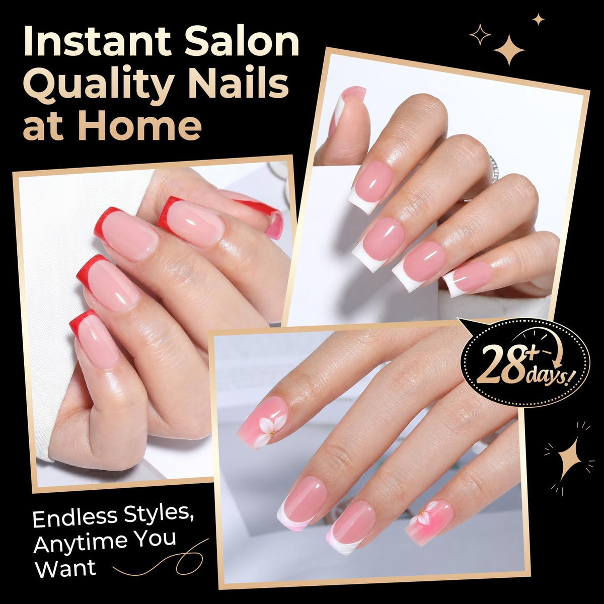 Luckyfairy Short Square Nail Tips displayed in various sizes