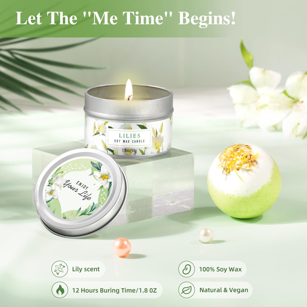 LUCOTIYA bath bomb and body scrub from the Lilies Self Care Set