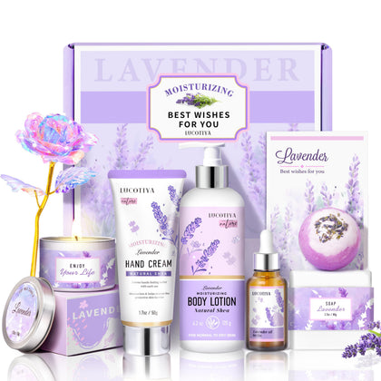 LUCOTIYA Lavender Spa Bath Gift Set with body lotion and hand cream
