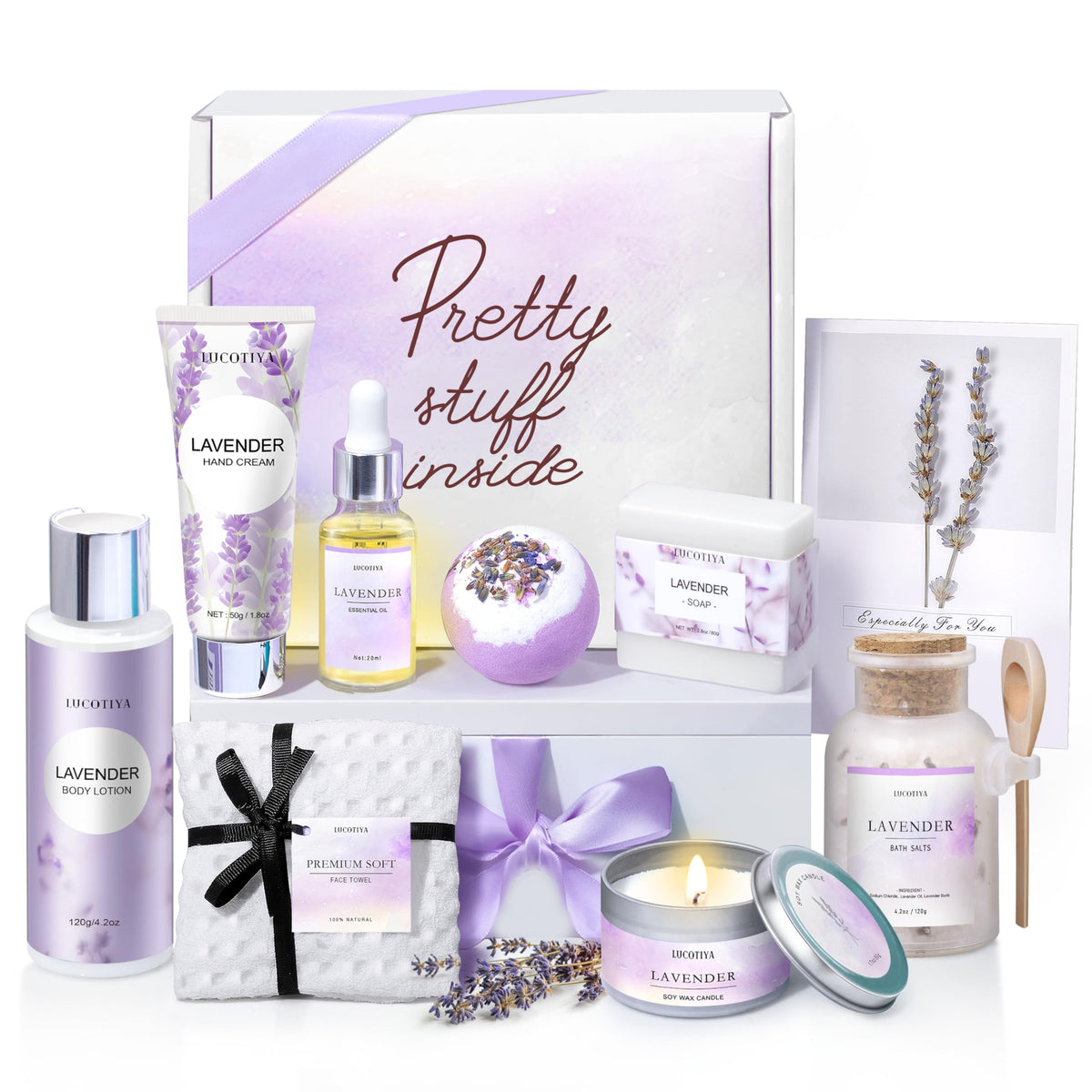 LUCOTIYA Lavender Spa Gift Basket with elegant packaging