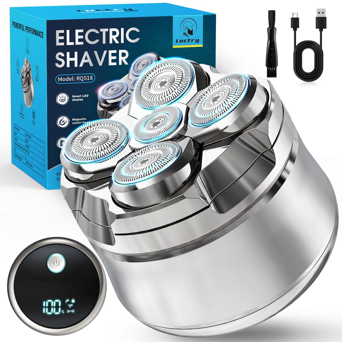 Luctry Head Shaver front view with LED display