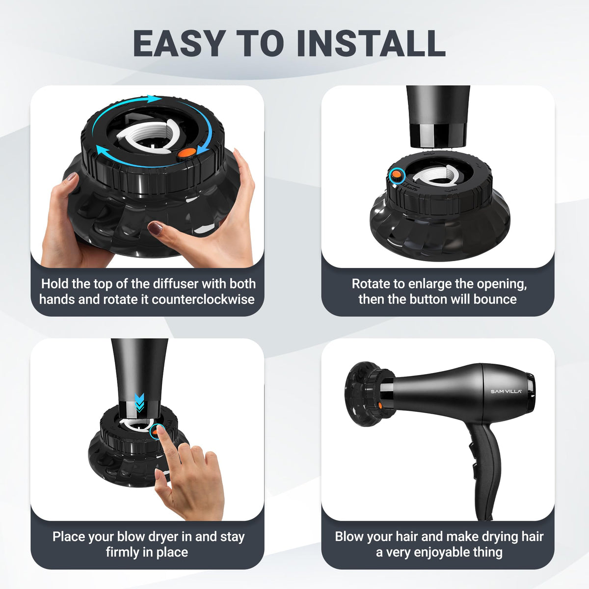 Ludvento Universal Hair Diffuser with bouncy curls on model