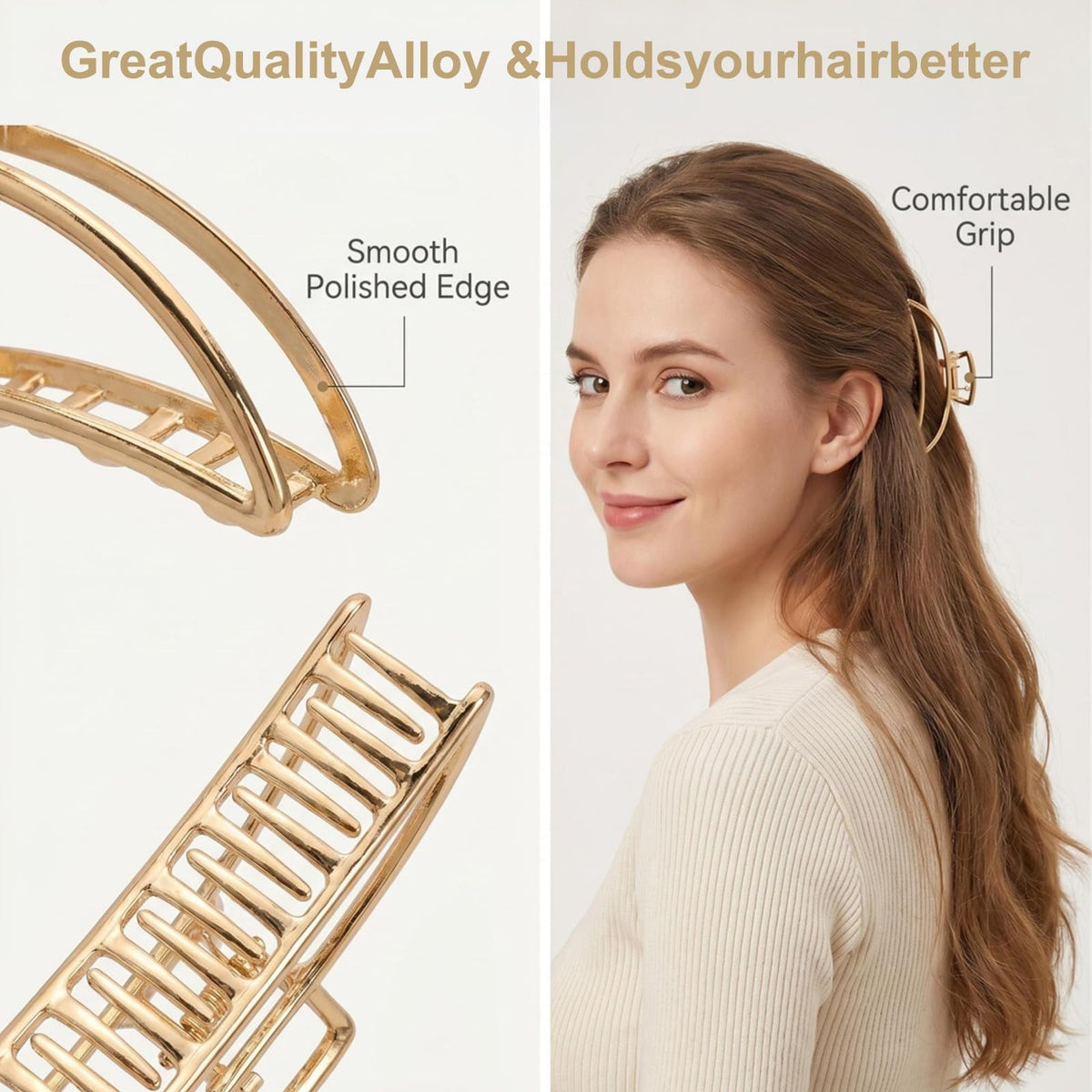 LUKACY Gold Metal Hair Clip close-up showing smooth edges