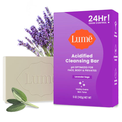 Lume Acidified Body Cleansing Bar 5oz in lavender packaging