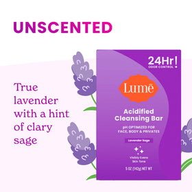 Lume Acidified Cleansing Bar alongside Lume deodorant
