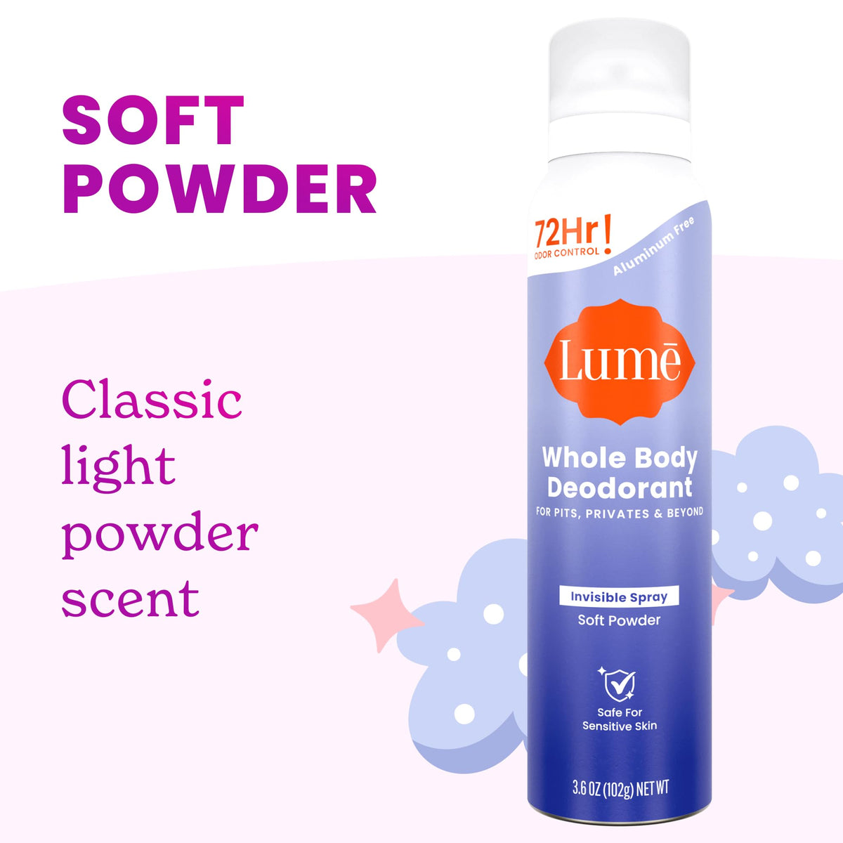 Lume deodorant bottle with clear spray feature