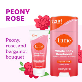 Lume deodorant bundle packaging with Peony Rose scent