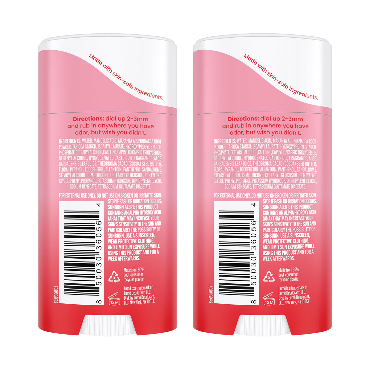 Lume Deodorant Cream Stick 2.2 oz Peony Rose back view
