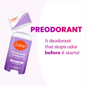 Lume Deodorant Cream Stick Lavender Sage in bathroom setting