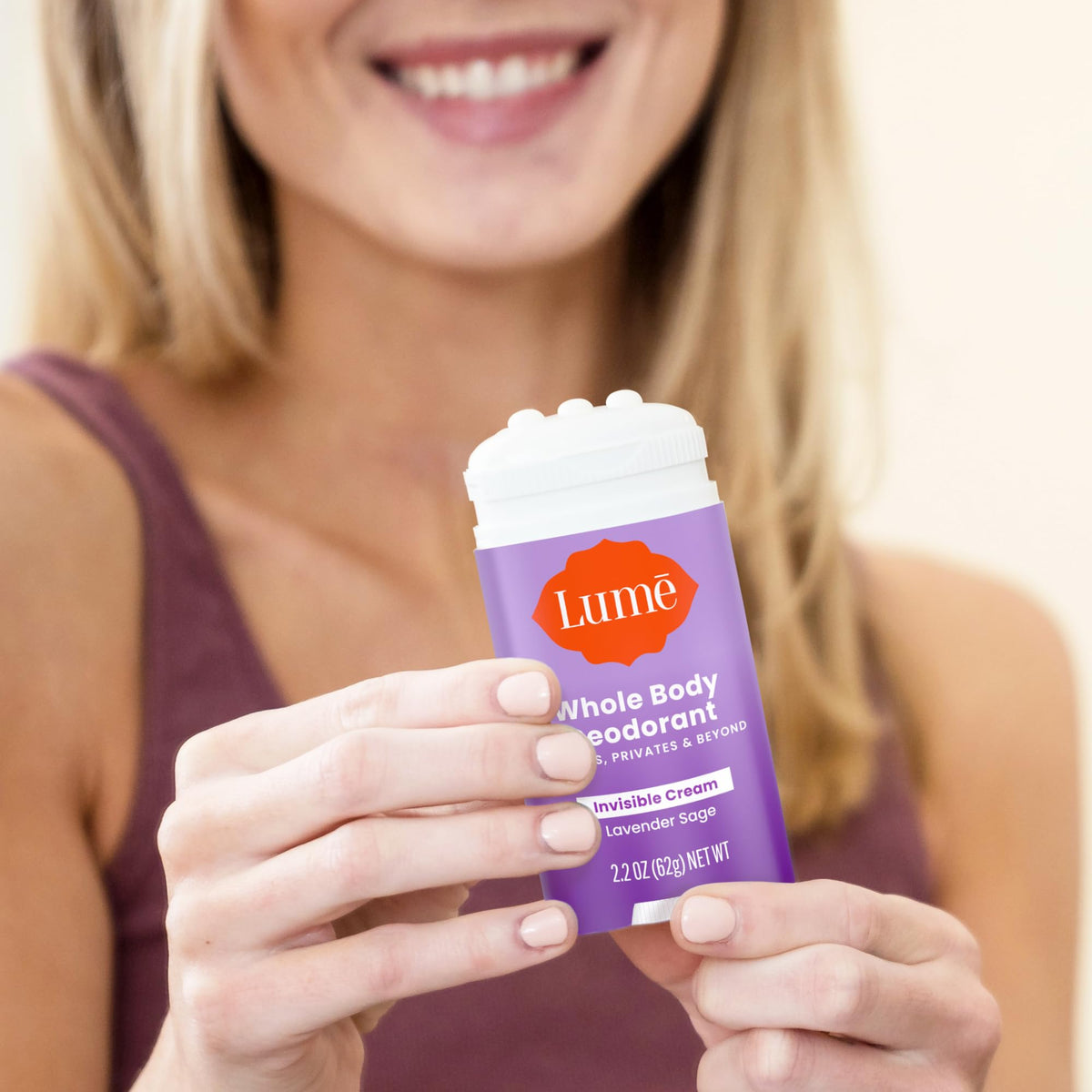 Lume Deodorant Cream Stick Lavender Sage on vanity