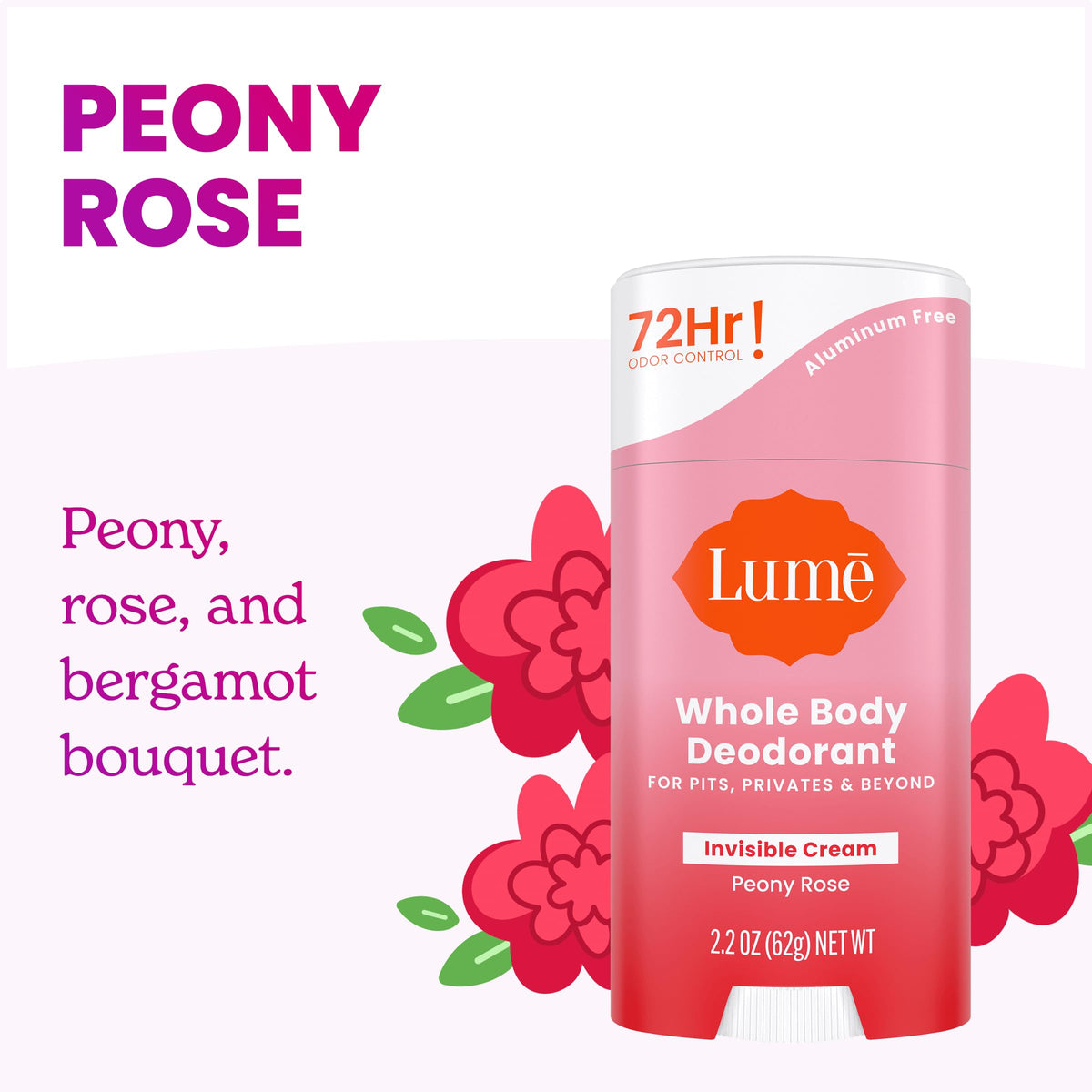 Lume Deodorant Cream Stick packaging with Peony Rose scent