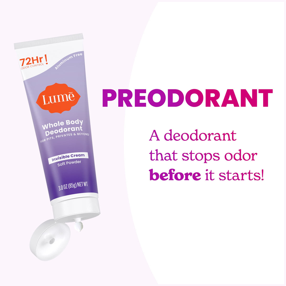 Lume deodorant cream tube side view