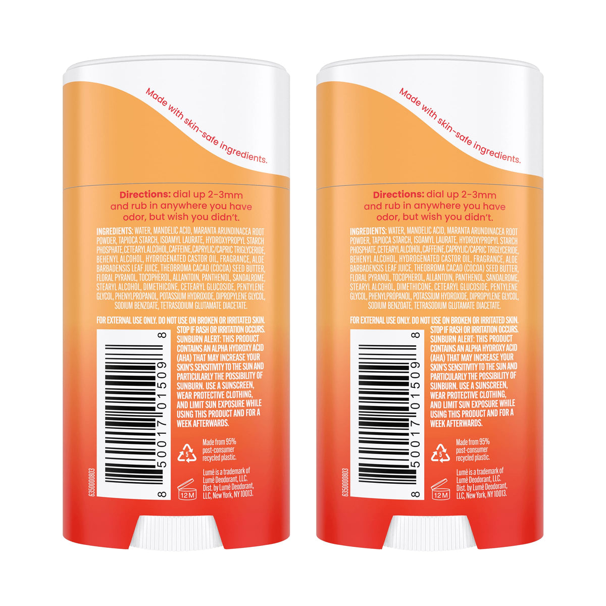 Lume deodorant packaging with Clean Tangerine label