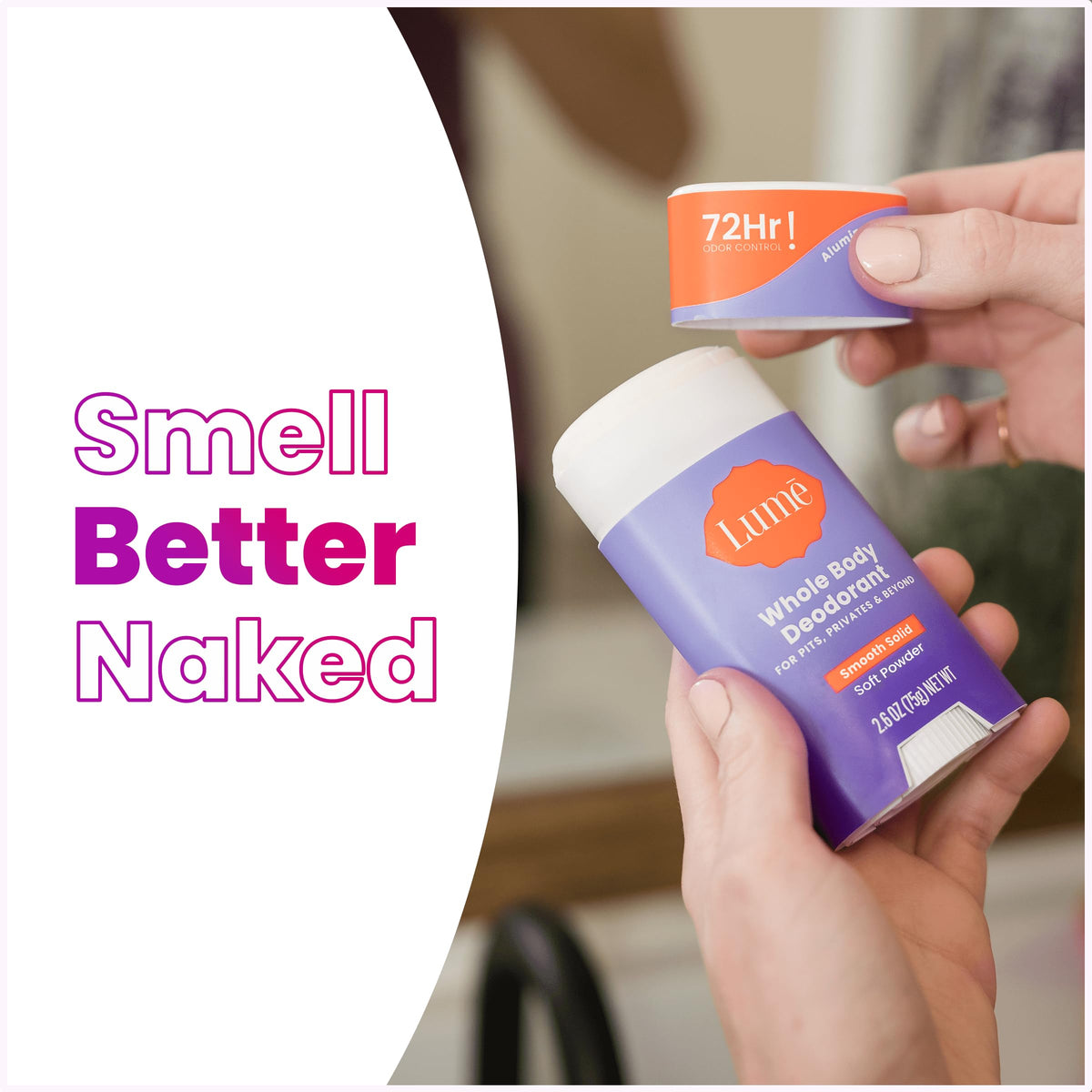 Lume deodorant solid stick with soft powder scent