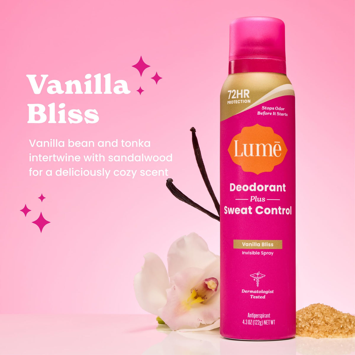 Lume Deodorant Spray Vanilla Bliss showing packaging and label