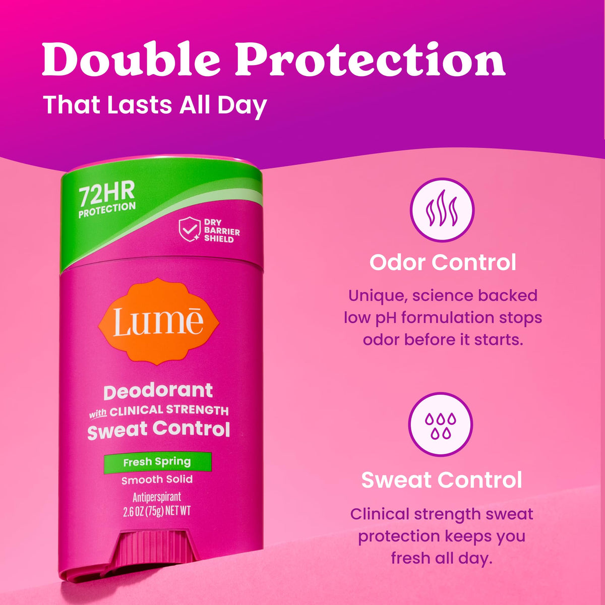 Lume Sweat Control Deodorant Solid Stick Fresh Spring side view