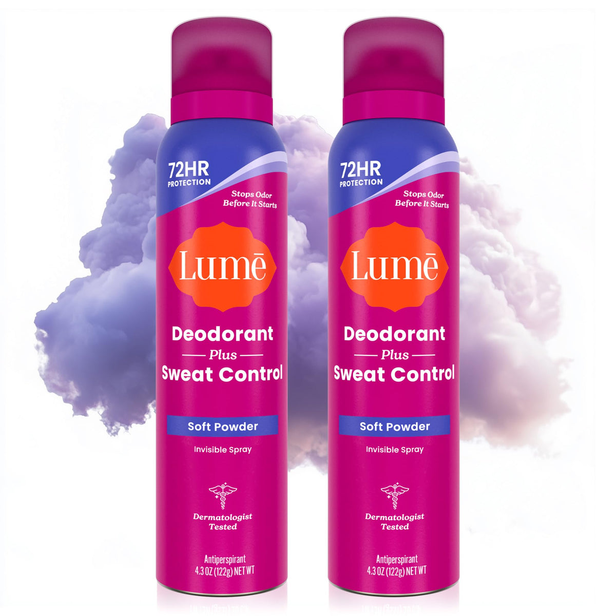 Lume Sweat Control Deodorant Spray 2 pk Soft Powder front view