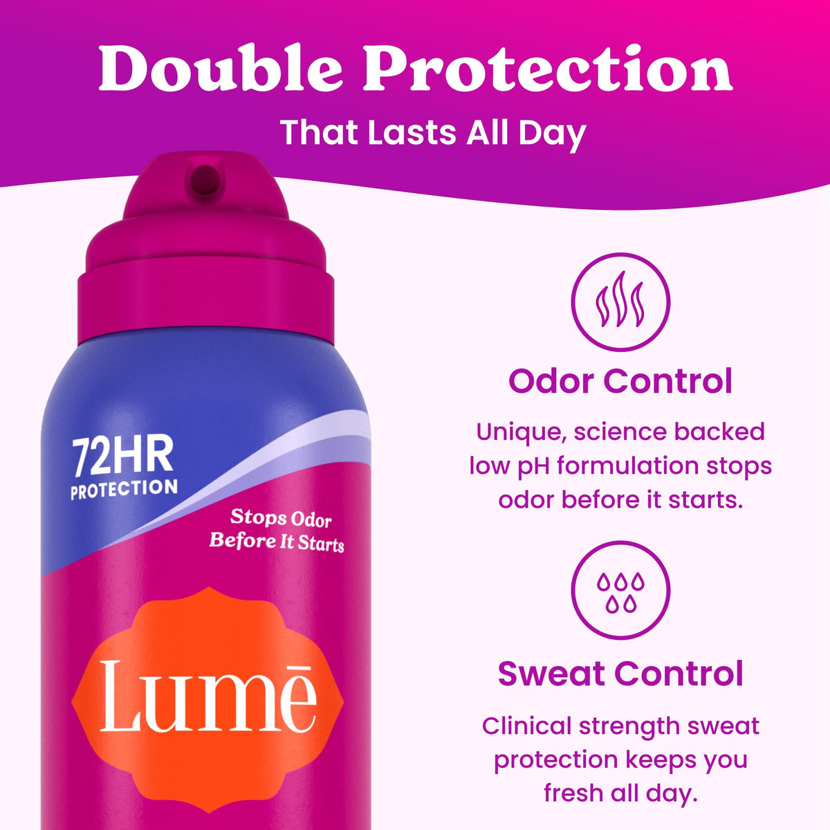Lume Sweat Control Deodorant Spray 2 pk Soft Powder side view