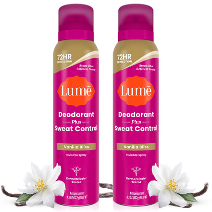 Lume Sweat Control Deodorant Spray 2 pk Vanilla Bliss front view