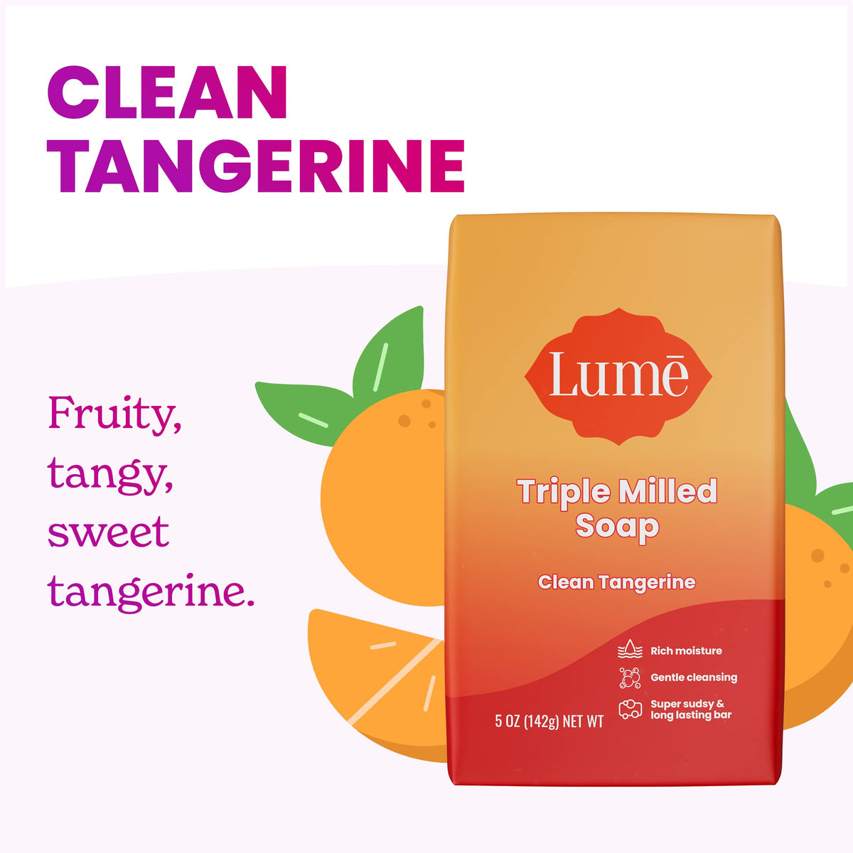 Lume Triple Milled Bar Soap Clean Tangerine close-up of bar