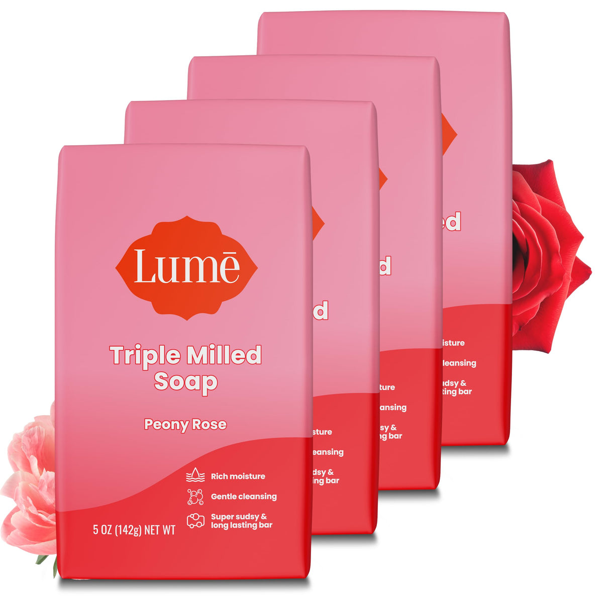Lume Triple Milled Bar Soap Peony Rose 5 oz front view