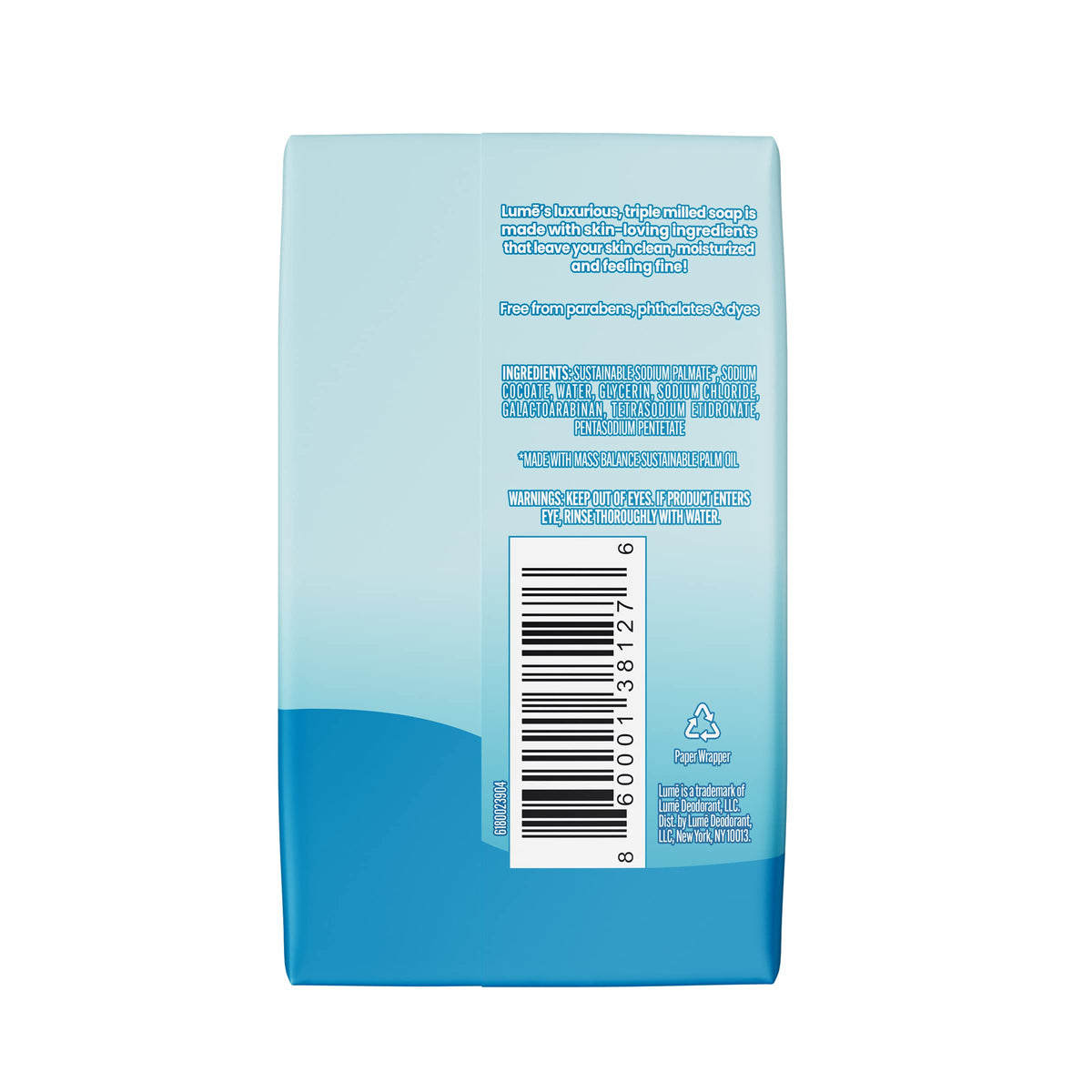 Lume Unscented Triple Milled Bar Soap 5 oz back view