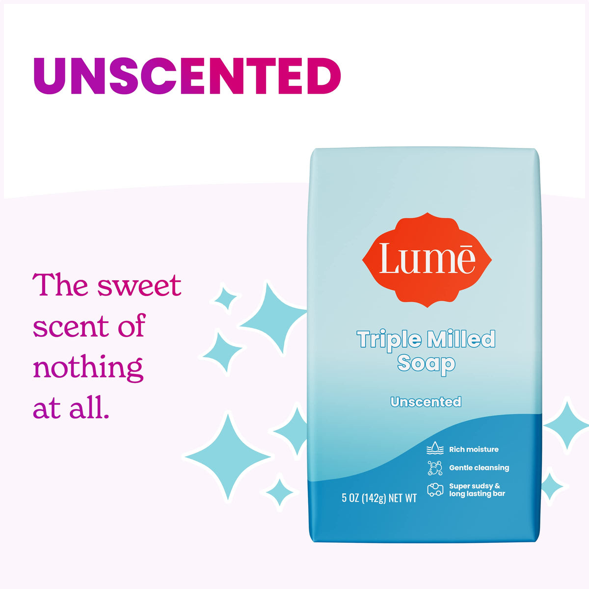 Lume Unscented Triple Milled Bar Soap 5 oz side view