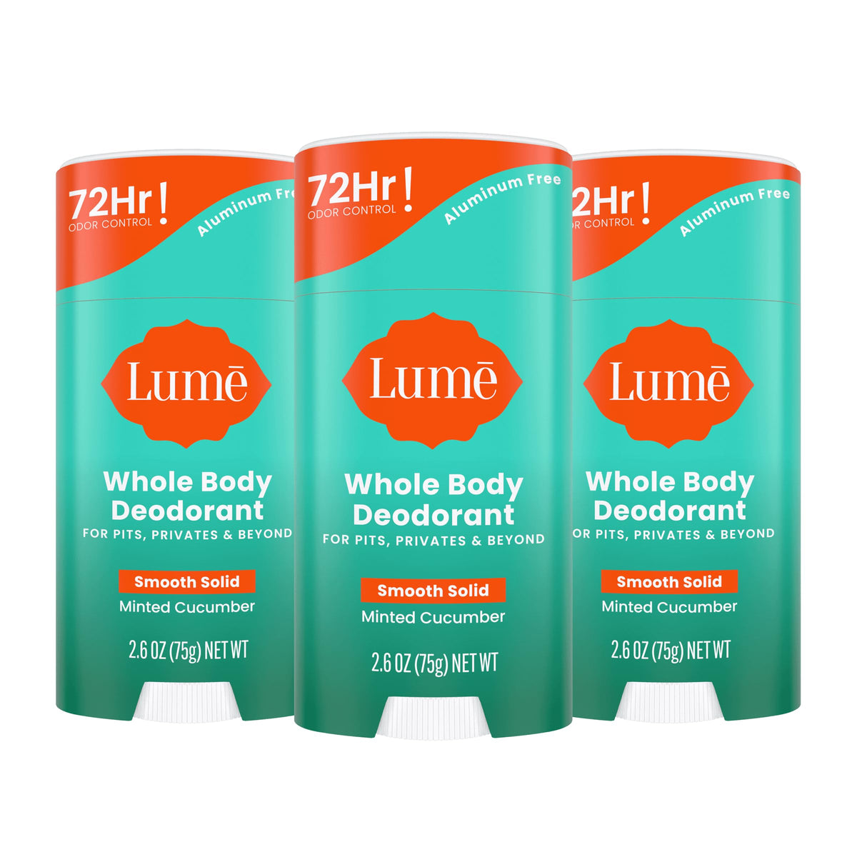 Lume Whole Body Deodorant 3 pack Minted Cucumber front view