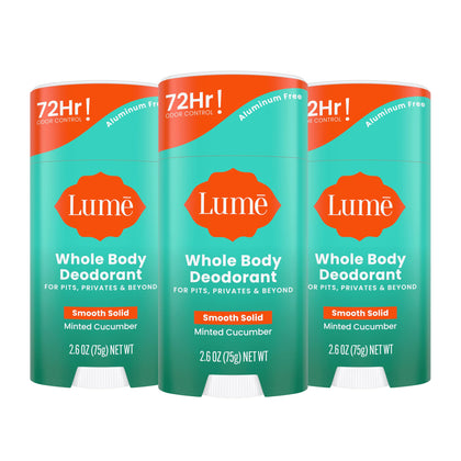 Lume Whole Body Deodorant 3 pack Minted Cucumber front view