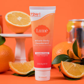 Lume Whole Body Deodorant Clean Tangerine cream texture on hand