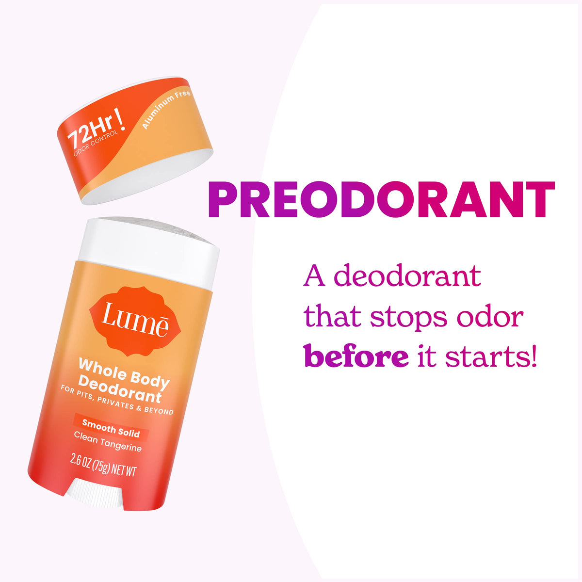 Lume Whole Body Deodorant Clean Tangerine on bathroom counter