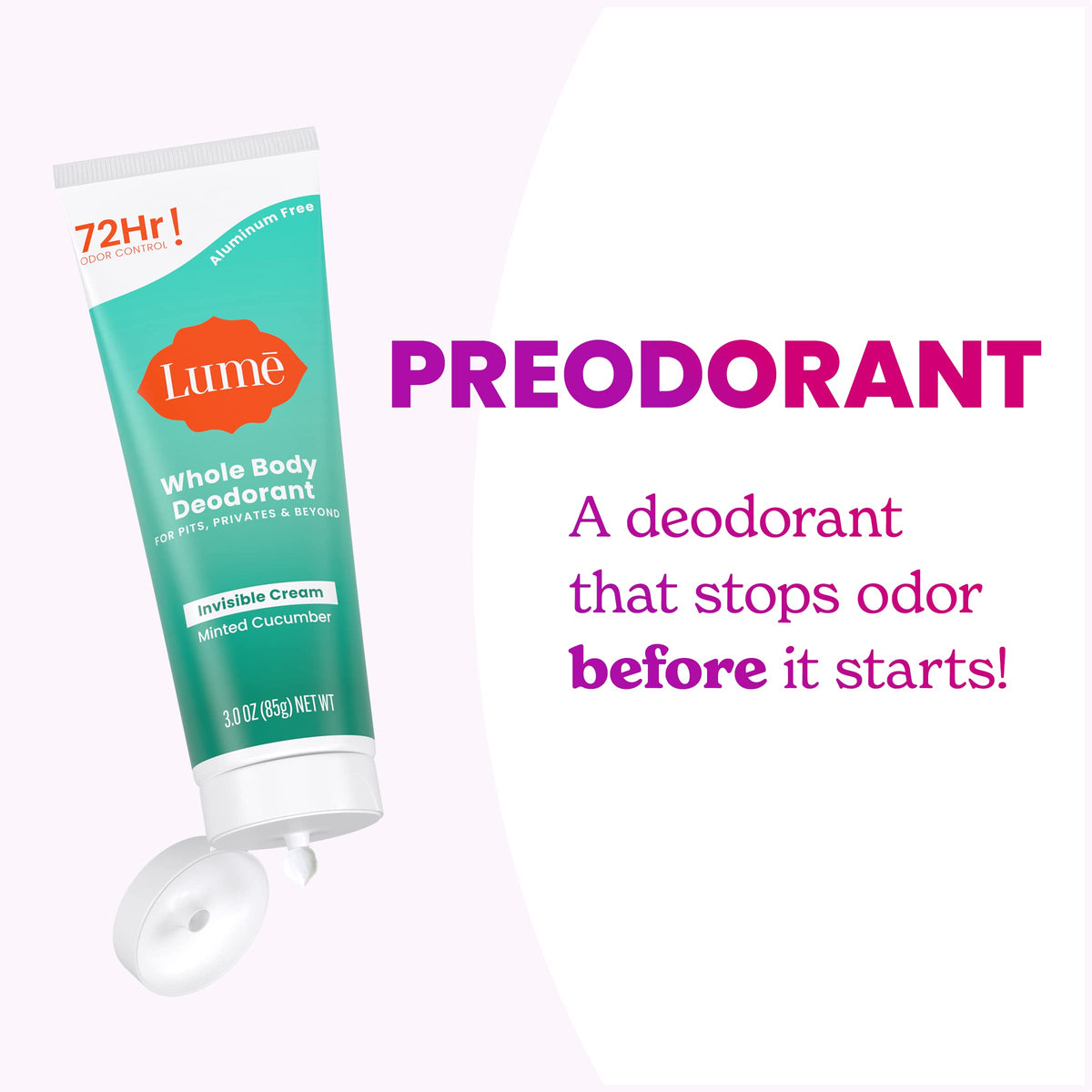 Lume Whole Body Deodorant Cream Minted Cucumber with fresh cucumbers