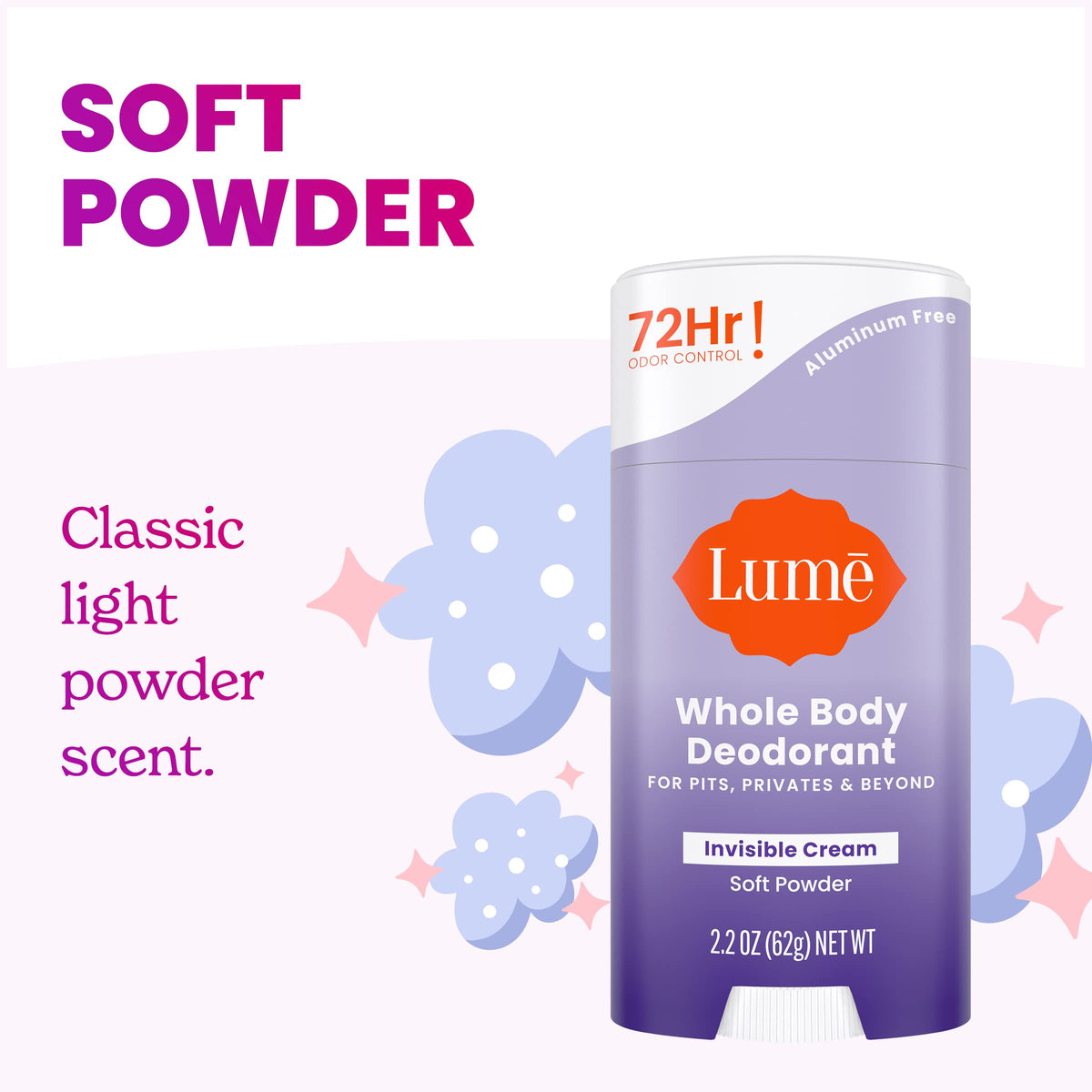 Lume Whole Body Deodorant Cream Stick 2.2 oz application on skin