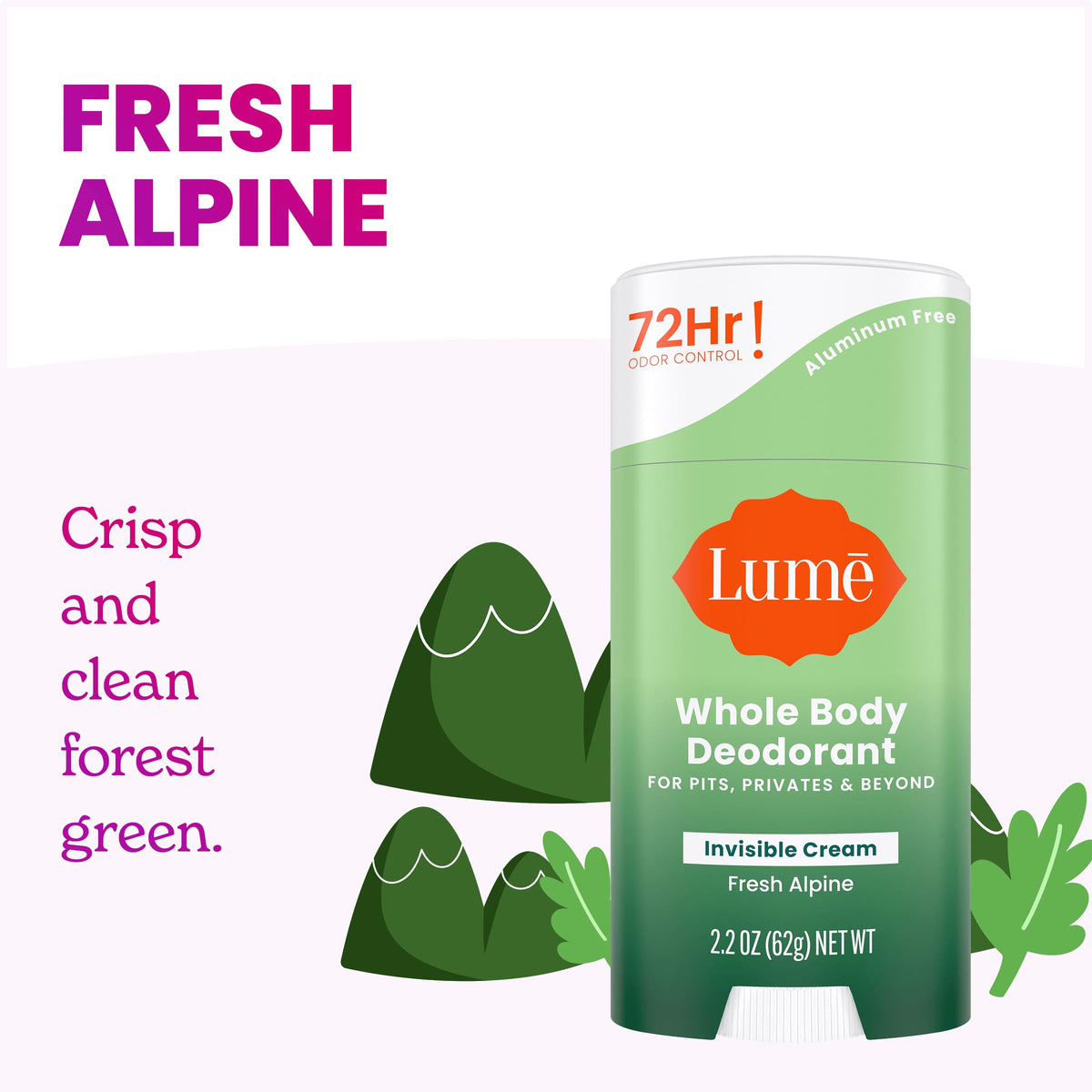Lume Whole Body Deodorant Cream Stick Fresh Alpine application on skin