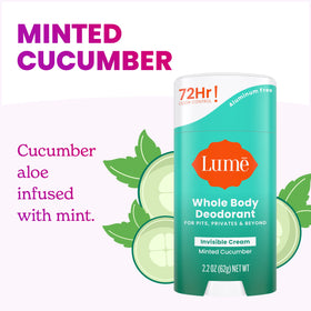 Lume Whole Body Deodorant Cream Stick Minted Cucumber application on skin
