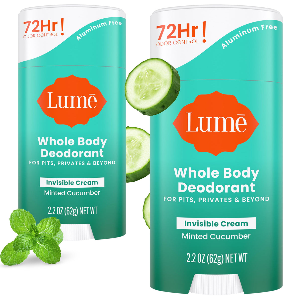 Lume Whole Body Deodorant Cream Stick Minted Cucumber front view