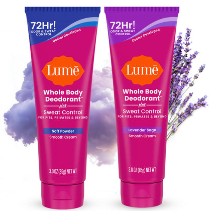 Lume Whole Body Deodorant Cream Tube 2 pack front view