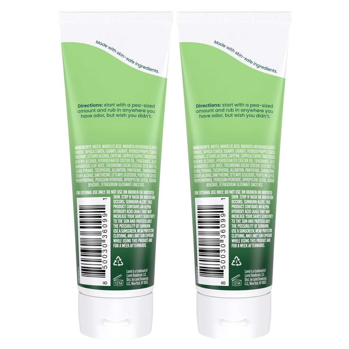 Lume Whole Body Deodorant Cream Tube 3 oz back view