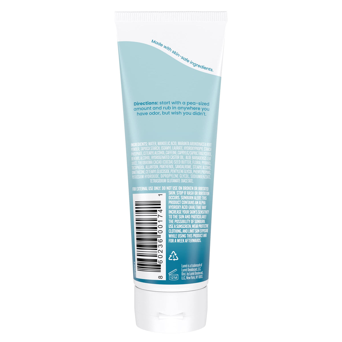 Lume Whole Body Deodorant Cream Tube 3 oz back view